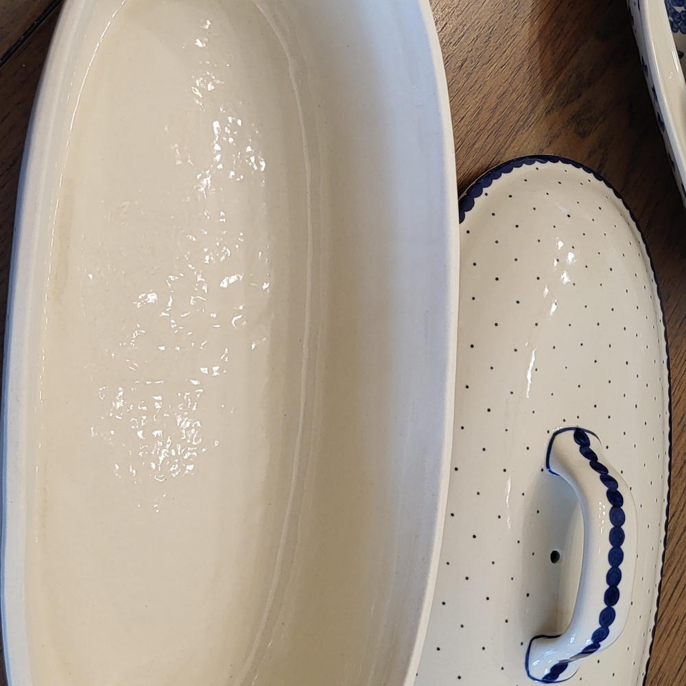 Elegant Cream and Blue Polka Dot Serveware